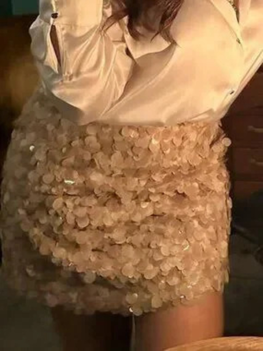 ZARA Beige Party Women's Pleated Shiny Mini Skirt
